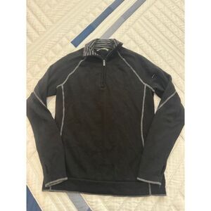 SmartWool Quarter Zip sweater with thumb holes, Black/Grey, Medium.
